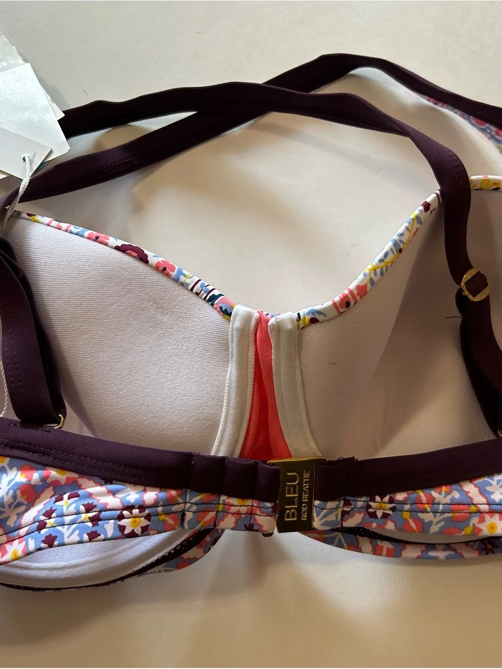 NWT Bleu Rod Beattie Floral Pattern Underwire Bikini Top in Purple, Pink, Blue